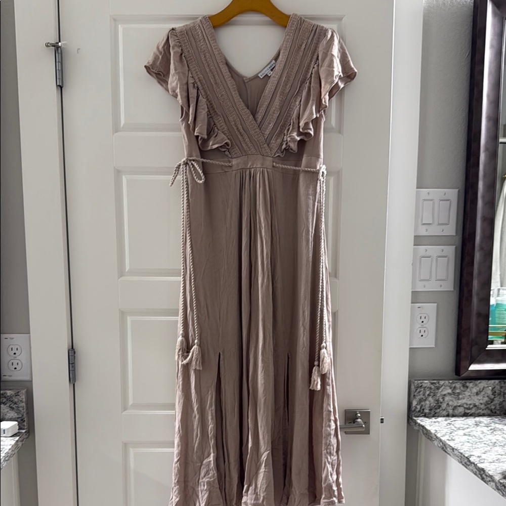 Baltic Born Beige Maxi Dress with Ruffle Accents